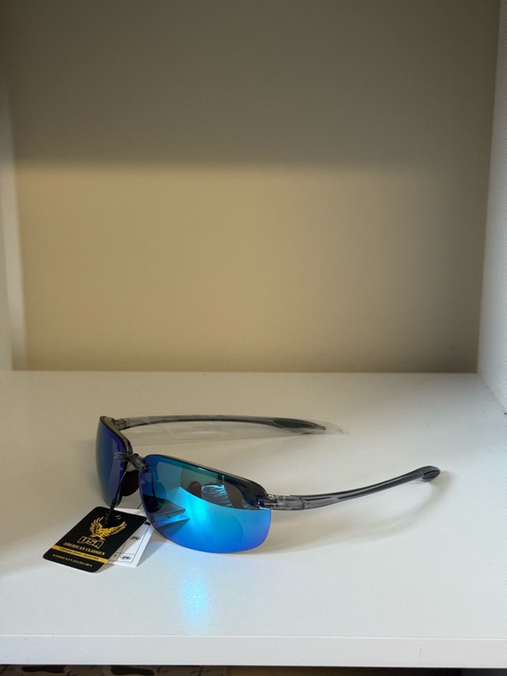 Men's Blue Mirrored Semi-Rimless Sunglasses - Sport Style
